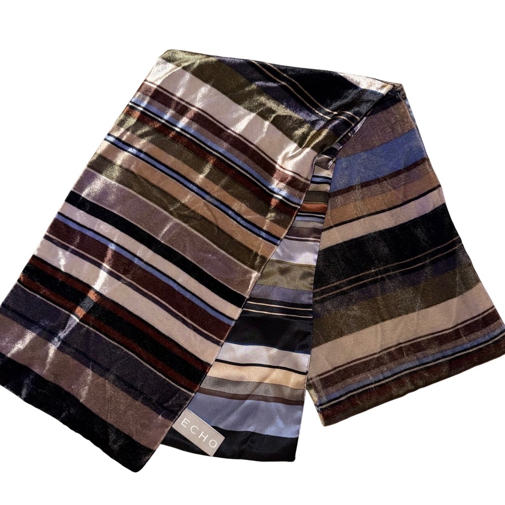 ECHO‎ Striped Velvet Silk Blend Scarf Men's Multi Color